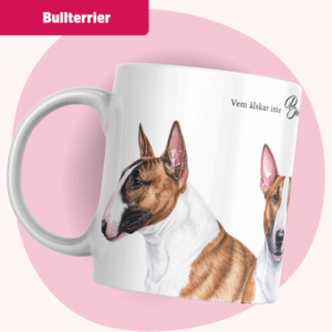 Bullterrier mugg – Vem älskar inte... | Brun tricolor